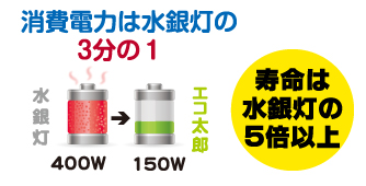 プロライト製 無電極ランプのエコ太郎は水銀灯の３分の１の電力