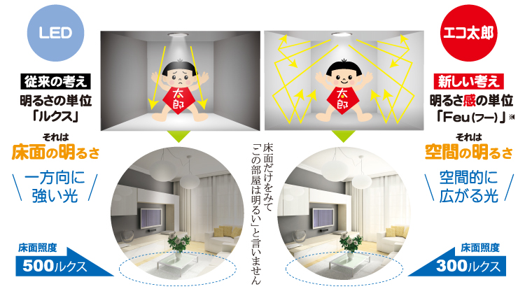 プロライト製 無電極ランプ、エコ太郎は空間的に広がる光